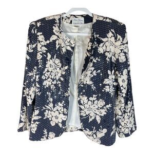Rickie Freeman For Teri Jon Vintage Womens M Sequin Floral Jacket 100% Silk Blue